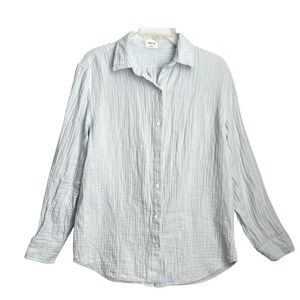 Wilfred Free Shirt Women S Blue Crinkle Organic‎ Cotton Button Down Long Sleeve
